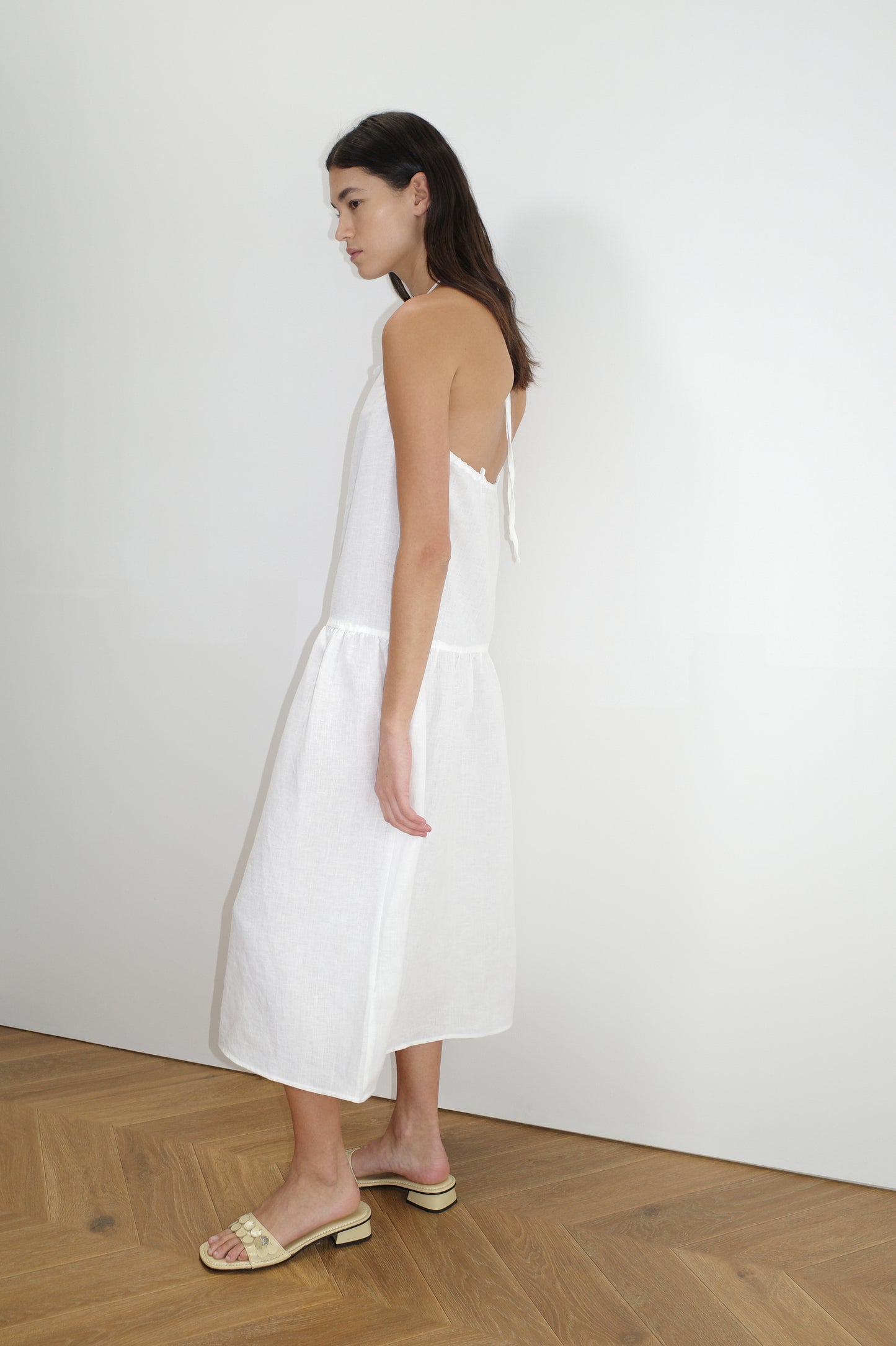 Gathered Halter Dress - White