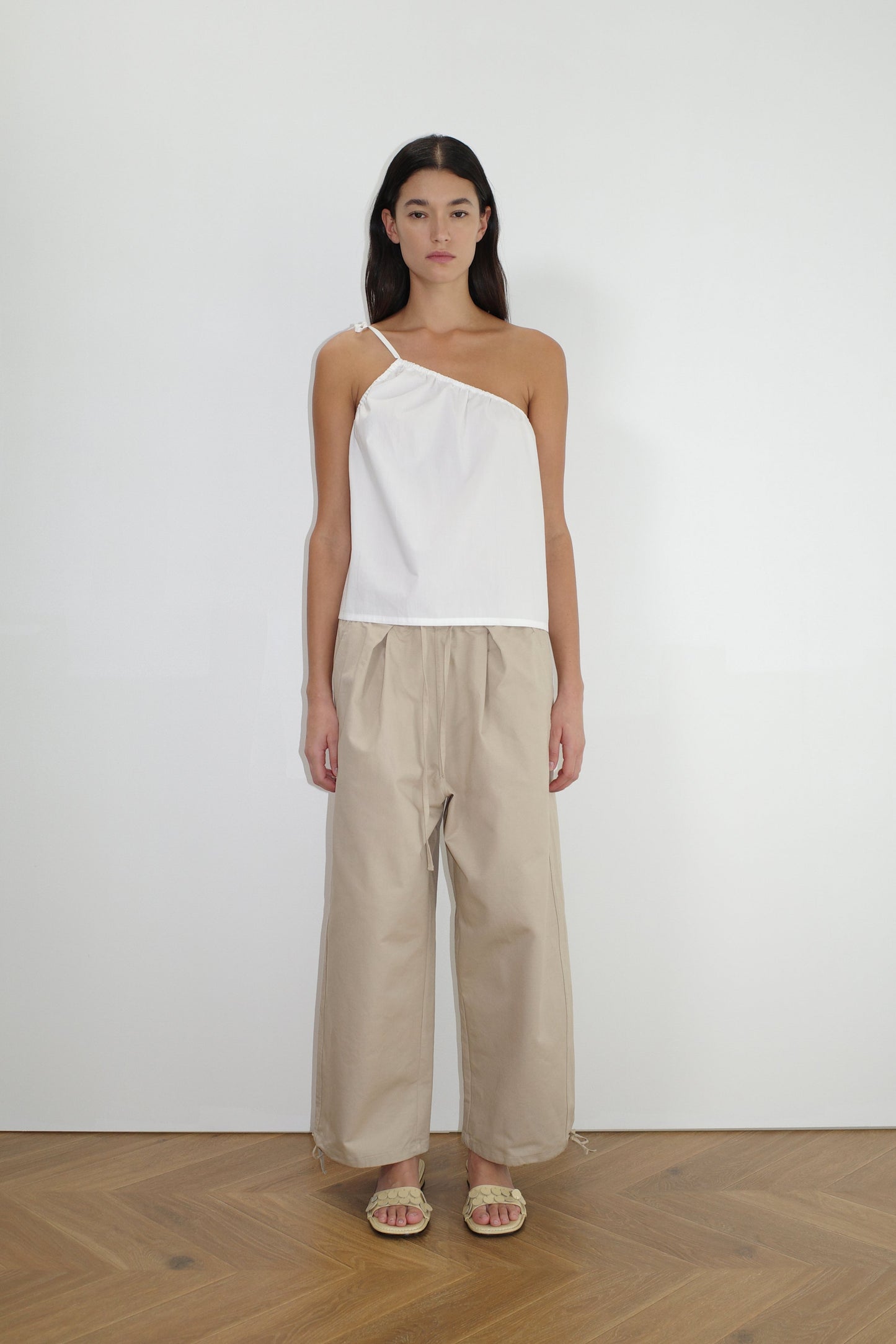 Ruched Strap Top - White