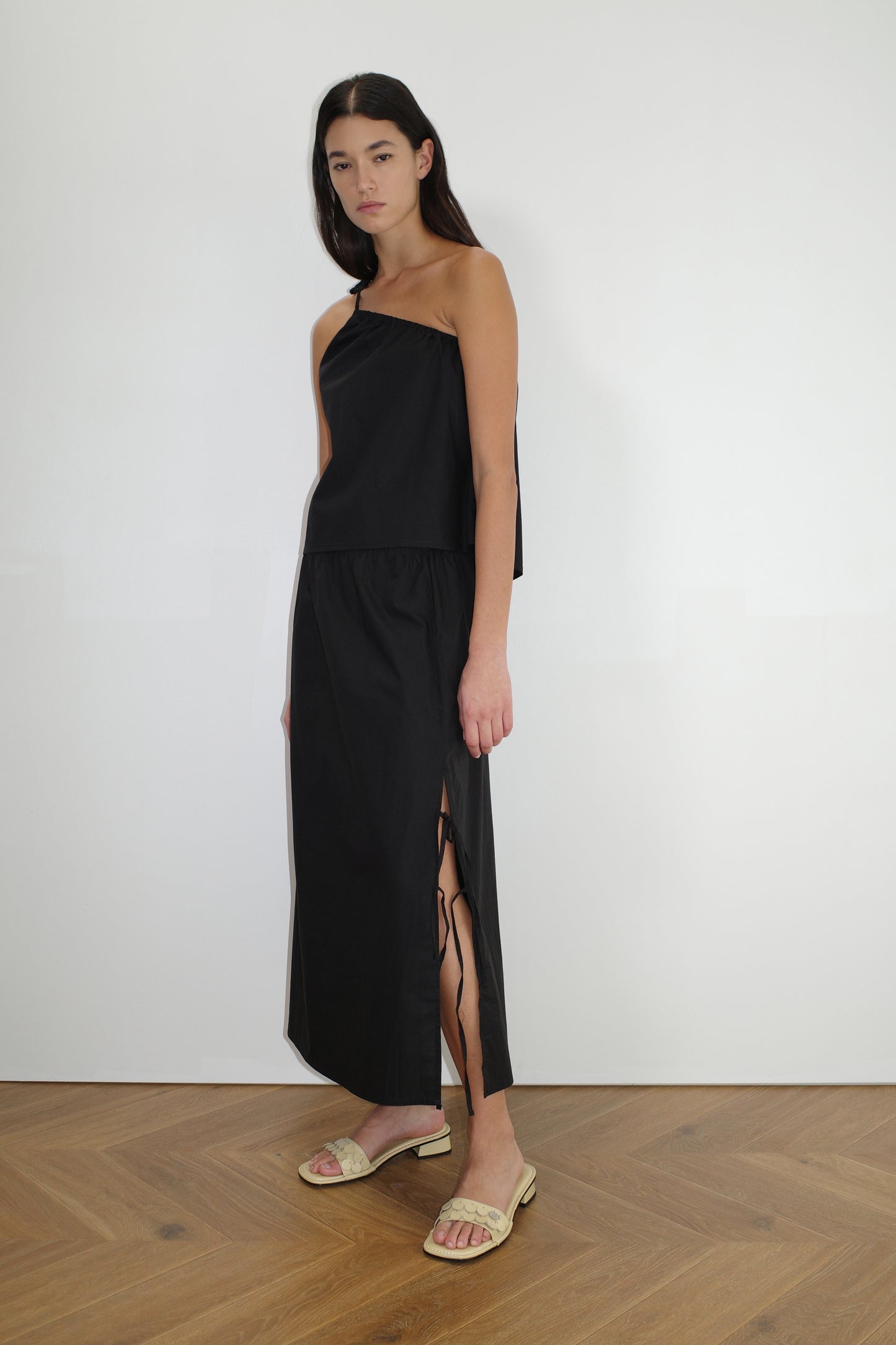 Ruched Strap Top - Black