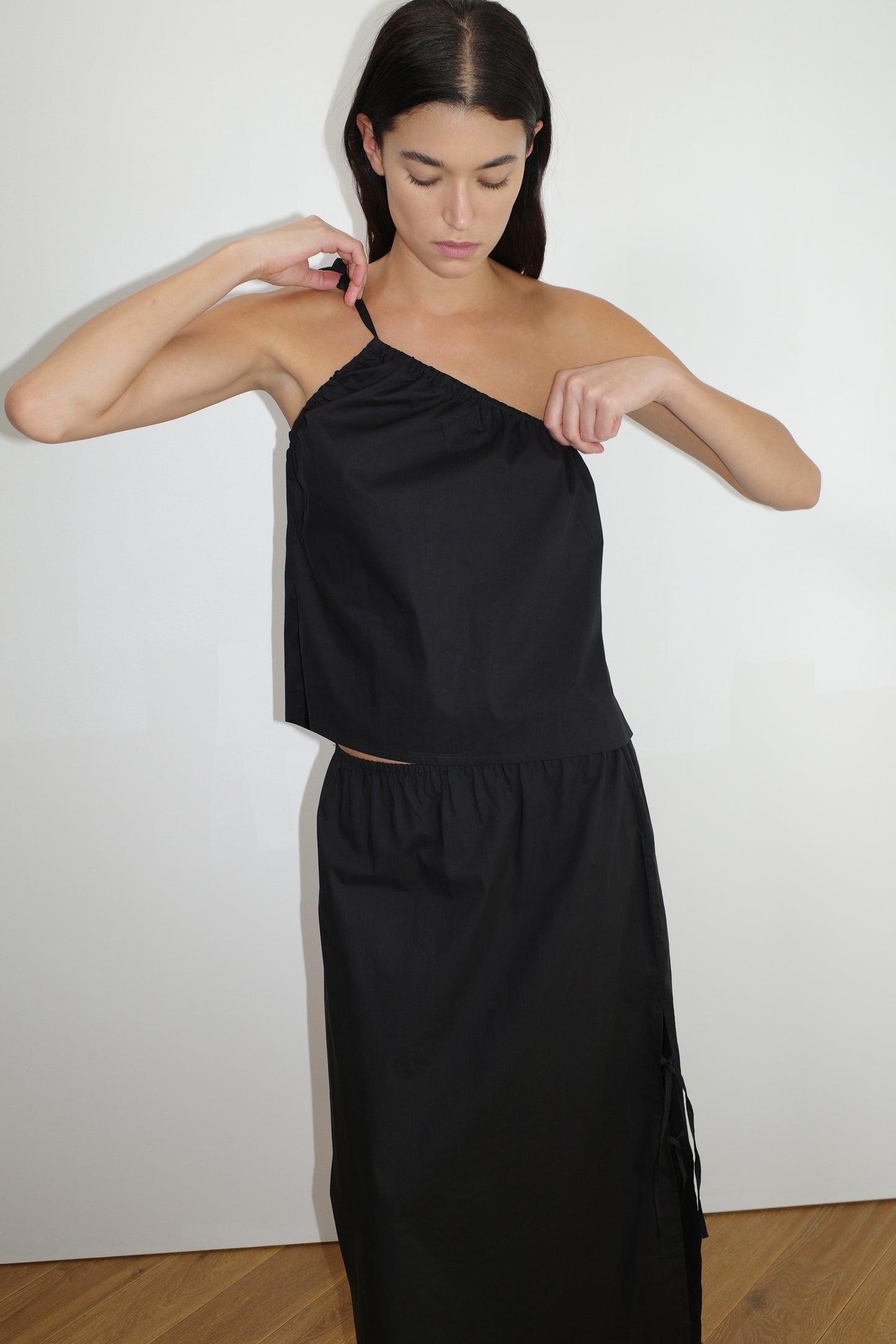 Ruched Strap Top - Black