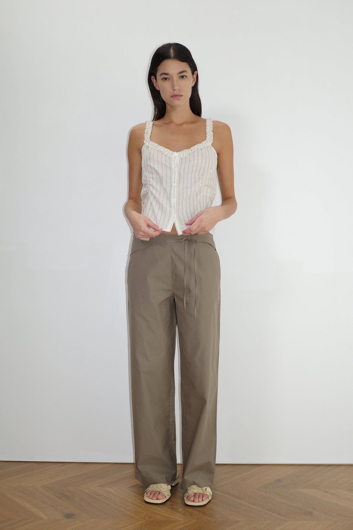 Ruffle Button Top - Raquette Stripe