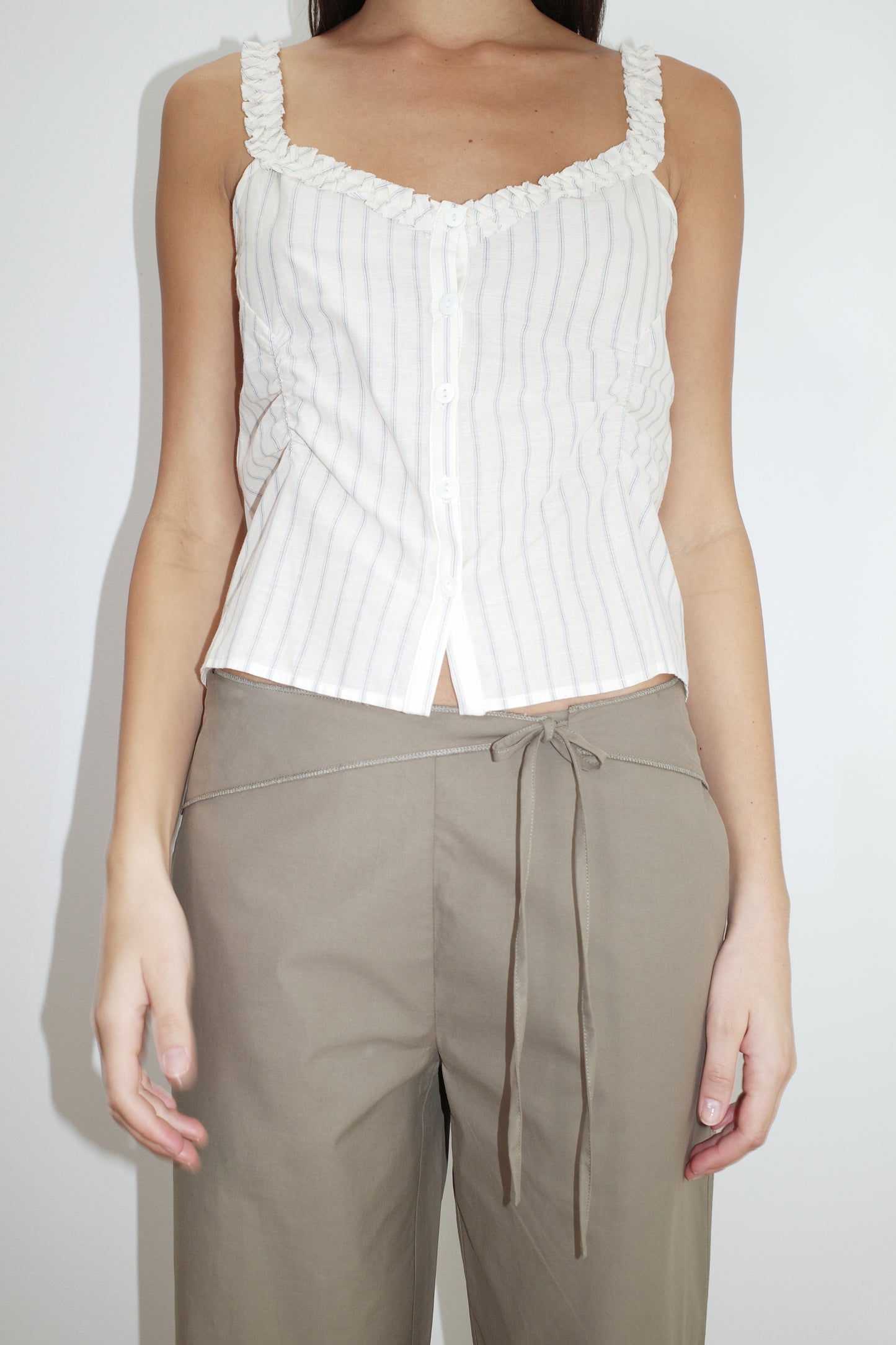 Ruffle Button Top - Raquette Stripe