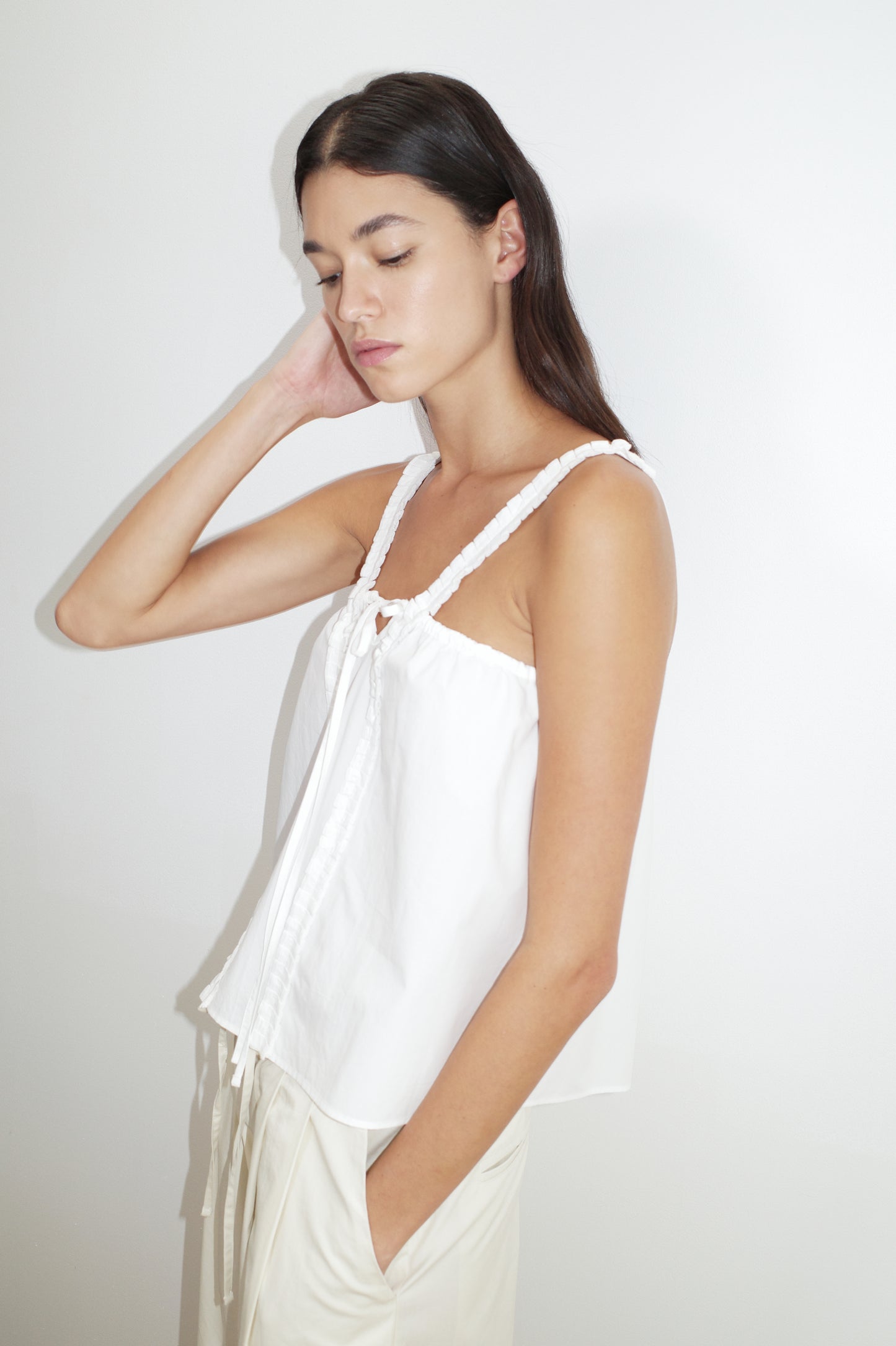 Ruffle Strap Top - White