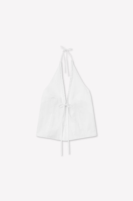 Open Frill Halter - White