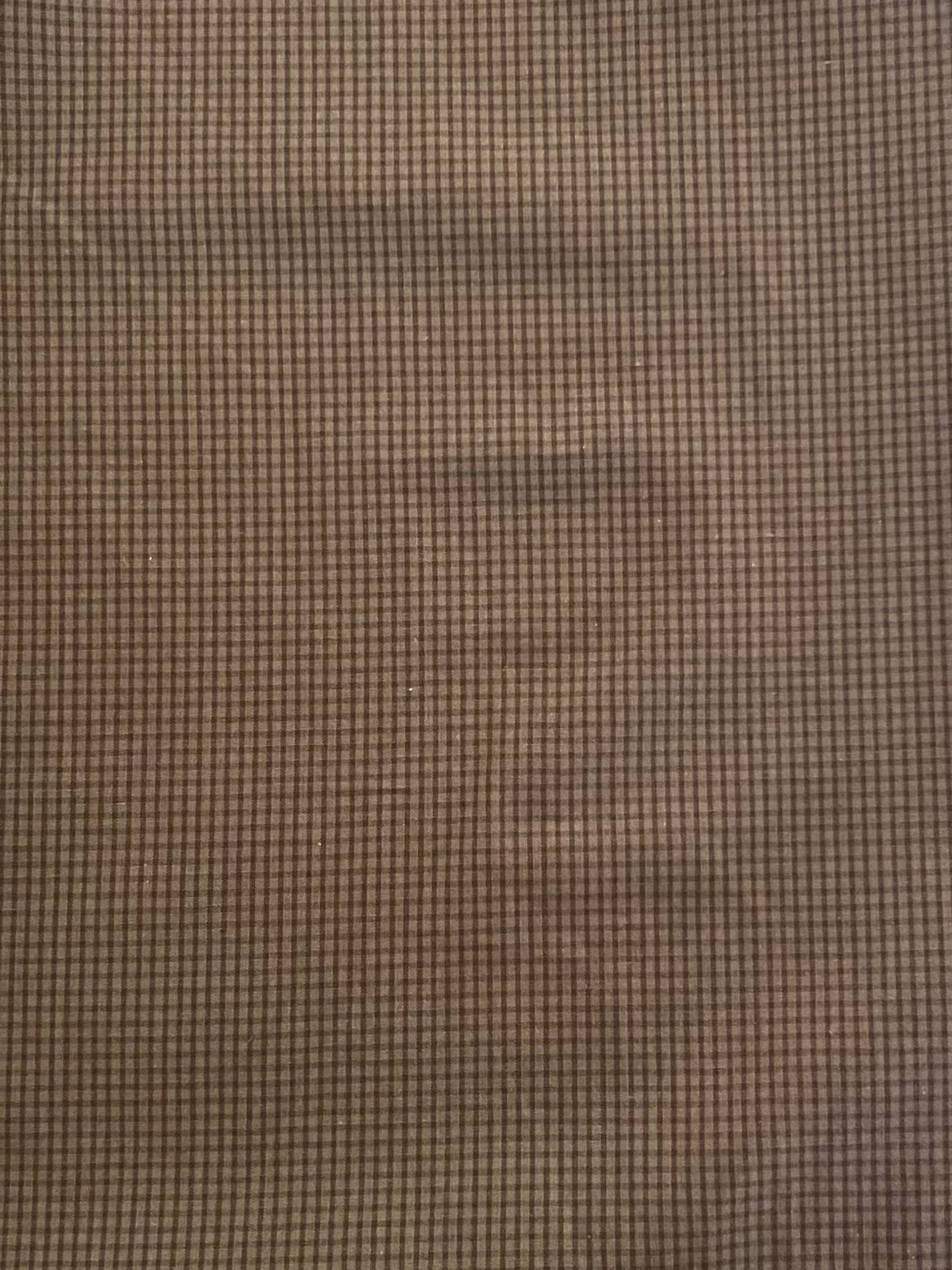 A faint human face is visible behind a translucent, textured grid, echoing the delicate Carob Check pattern of a Deiji Studios Button Dress, creating a mysterious, slightly distorted effect that partially obscures facial features.