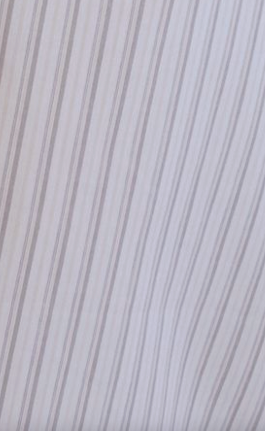 The Double Collar Shirt - Gull Stripe by Deiji Studios features light fabric with thin, wavy beige and gray stripes for a subtle, flowing look—perfectly capturing the brand’s signature style.