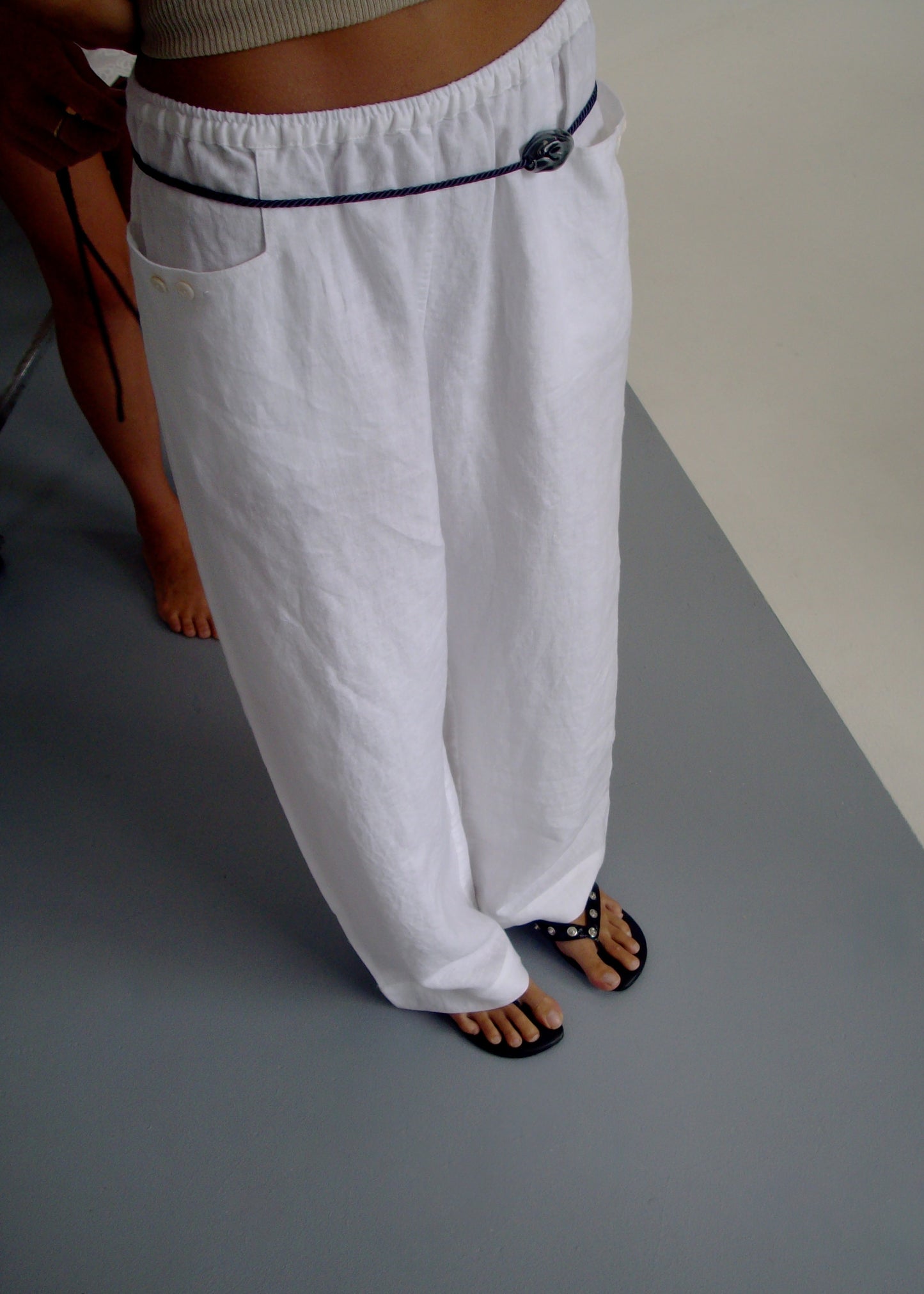 Linen Square Pocket Pant - White
