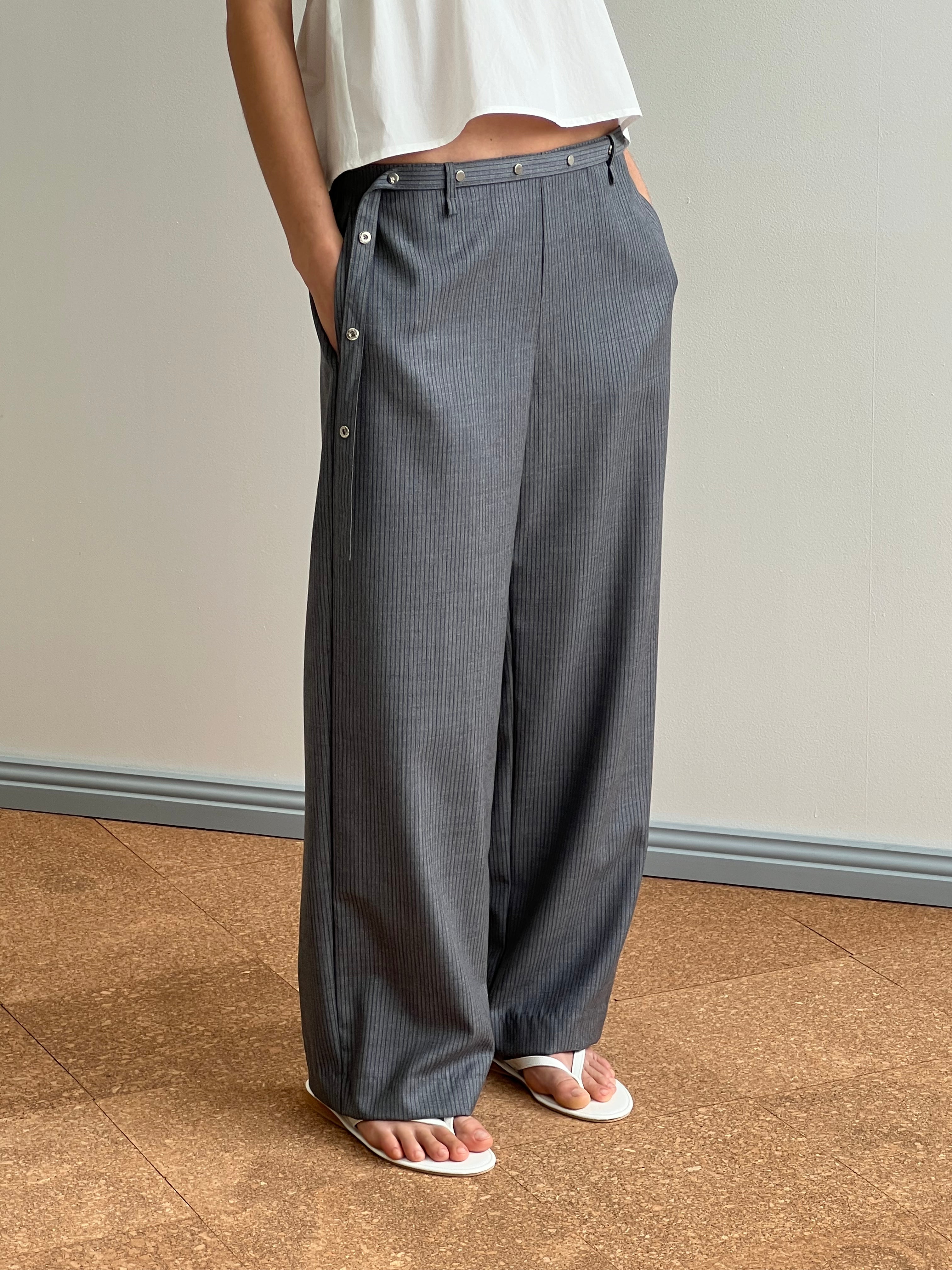 Wool Belt Pant - Grey Blue Stripe