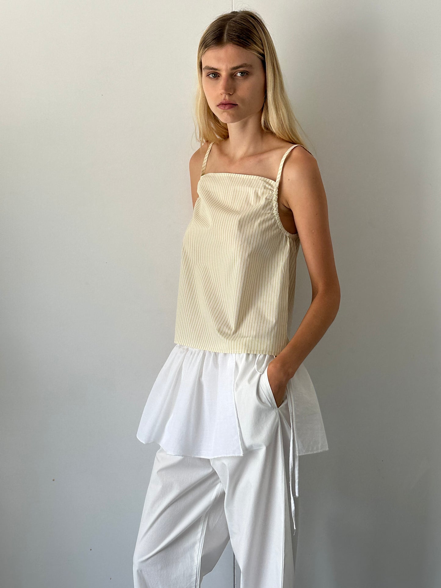 Gathered Strap Top - Butter Stripe