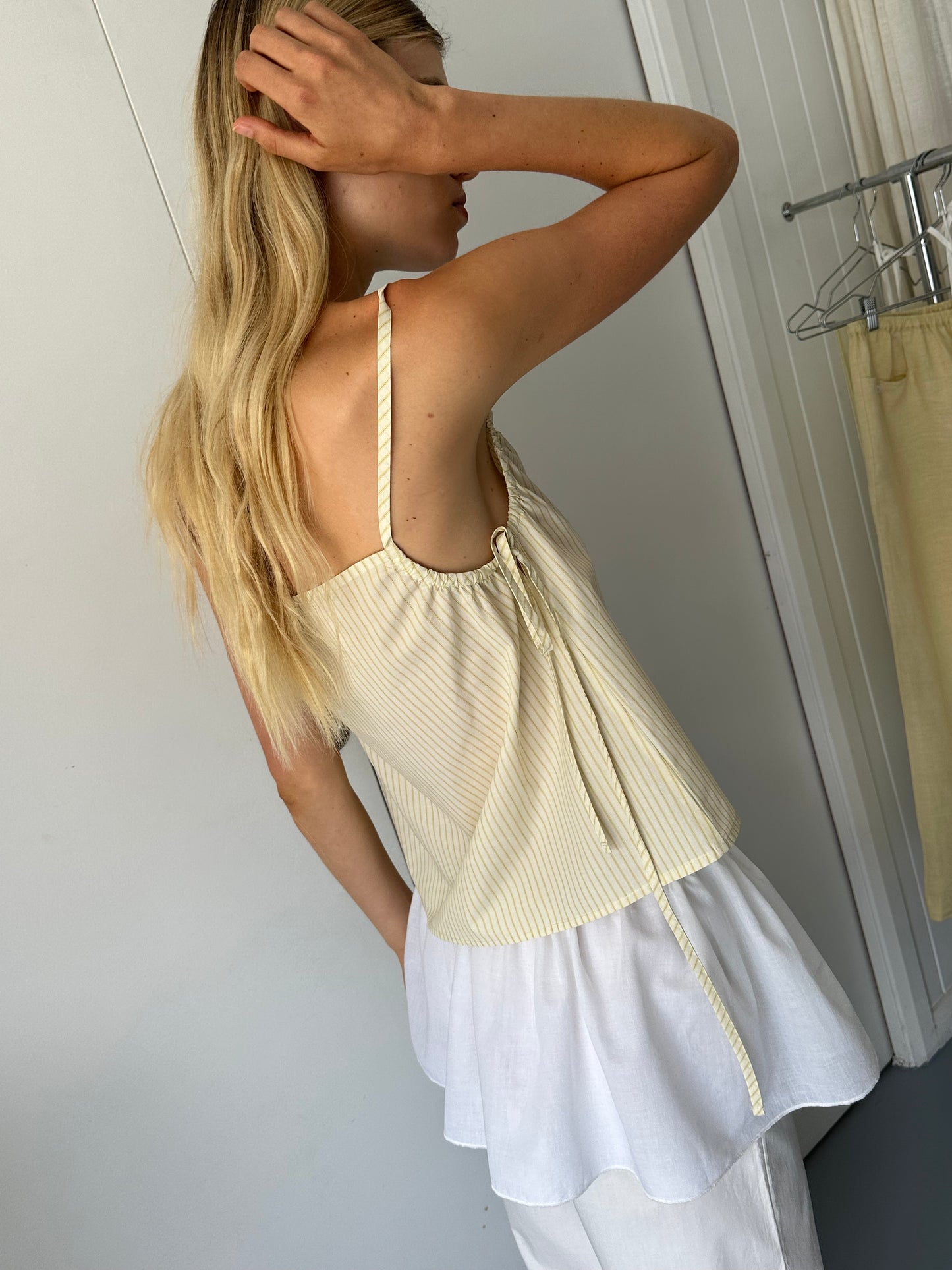 Gathered Strap Top - Butter Stripe