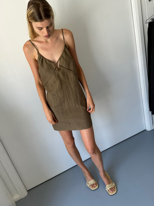 Tie Front Dress - Pine Check