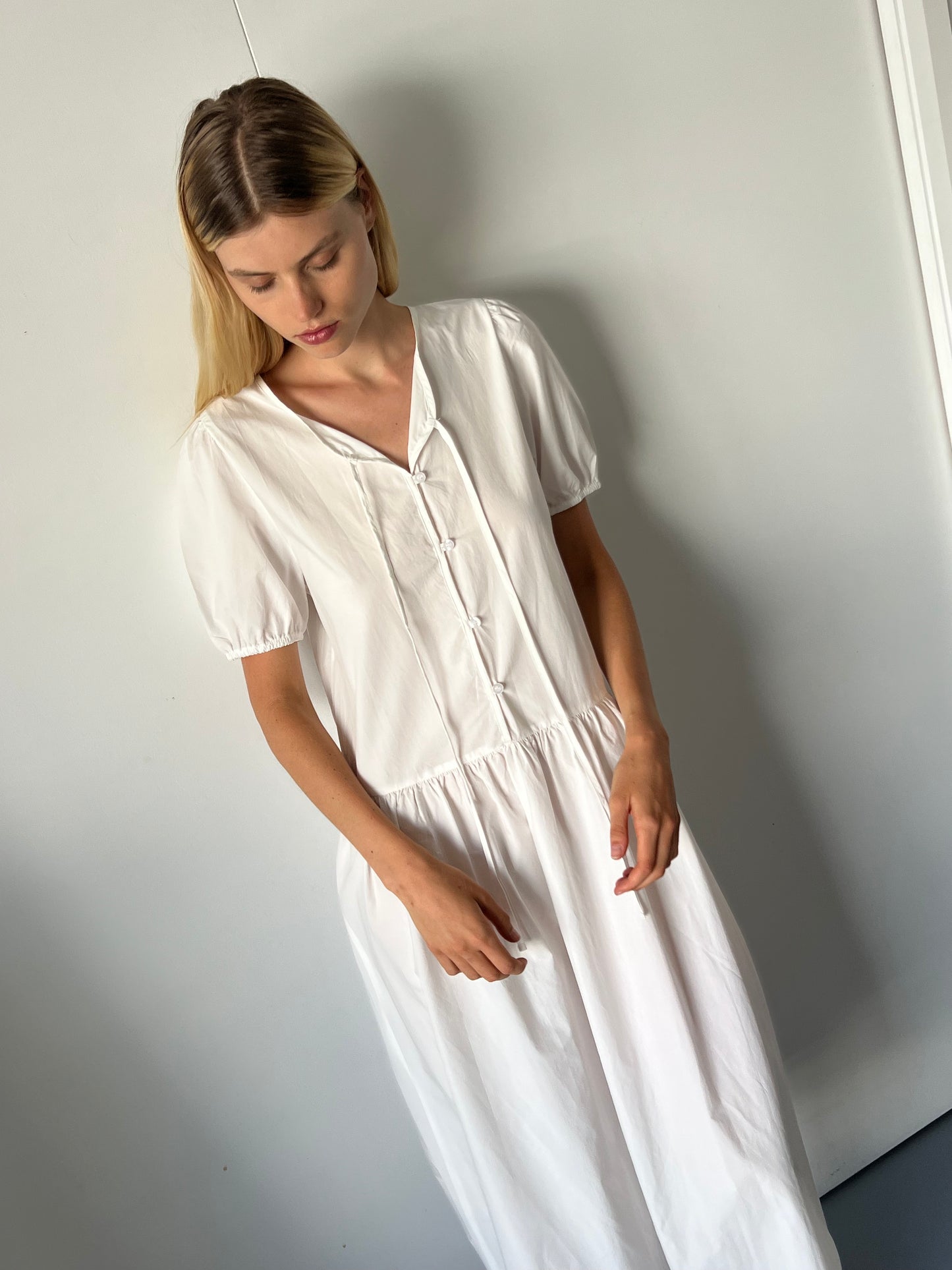 Draw Hem Dress - White