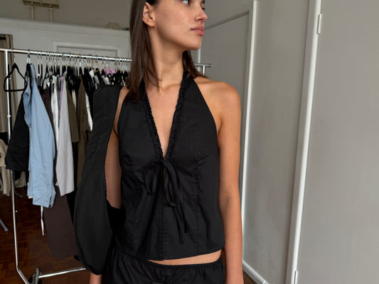 Open Frill Halter - Black