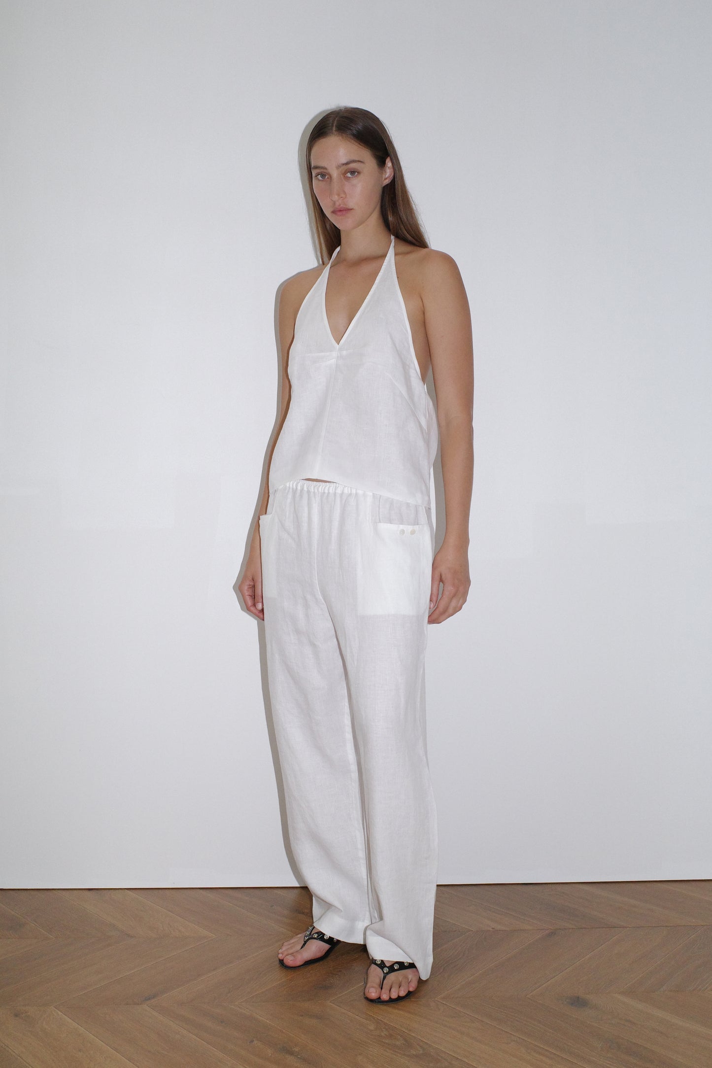 Linen Square Pocket Pant - White