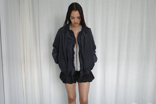 Fine Pleat Jacket - Navy Blue