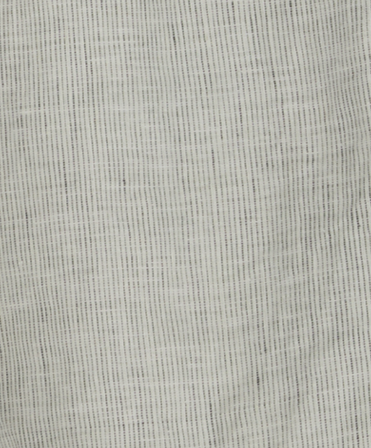 Close-up of the Close Halter Top - Fine Stripe by Deiji Studios, featuring soft light beige fabric with delicate, evenly spaced black stripes and a subtle textured finish—perfect for a relaxed look.