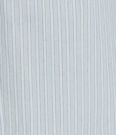 Close-up of light blue fabric with thin, evenly spaced vertical black stripes, characteristic of the Collar Point Pant - Mist Stripe by Deiji Studios, crafted from cotton poplin.