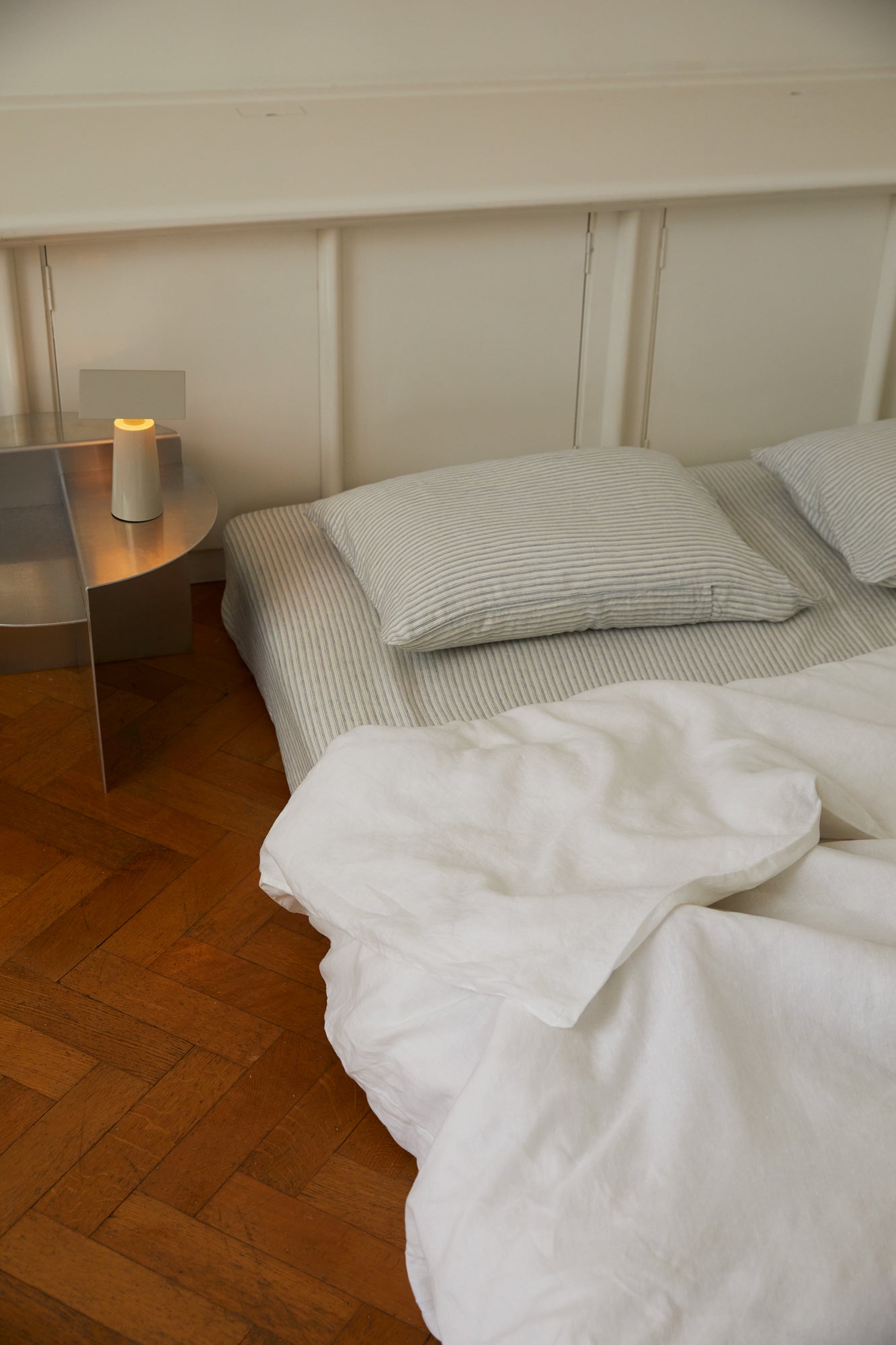 Light room with queen bed topped with Duvet cover - White by Deiji Studios