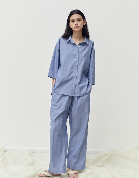 the ease trouser - blue micro stripe | Deiji Studios