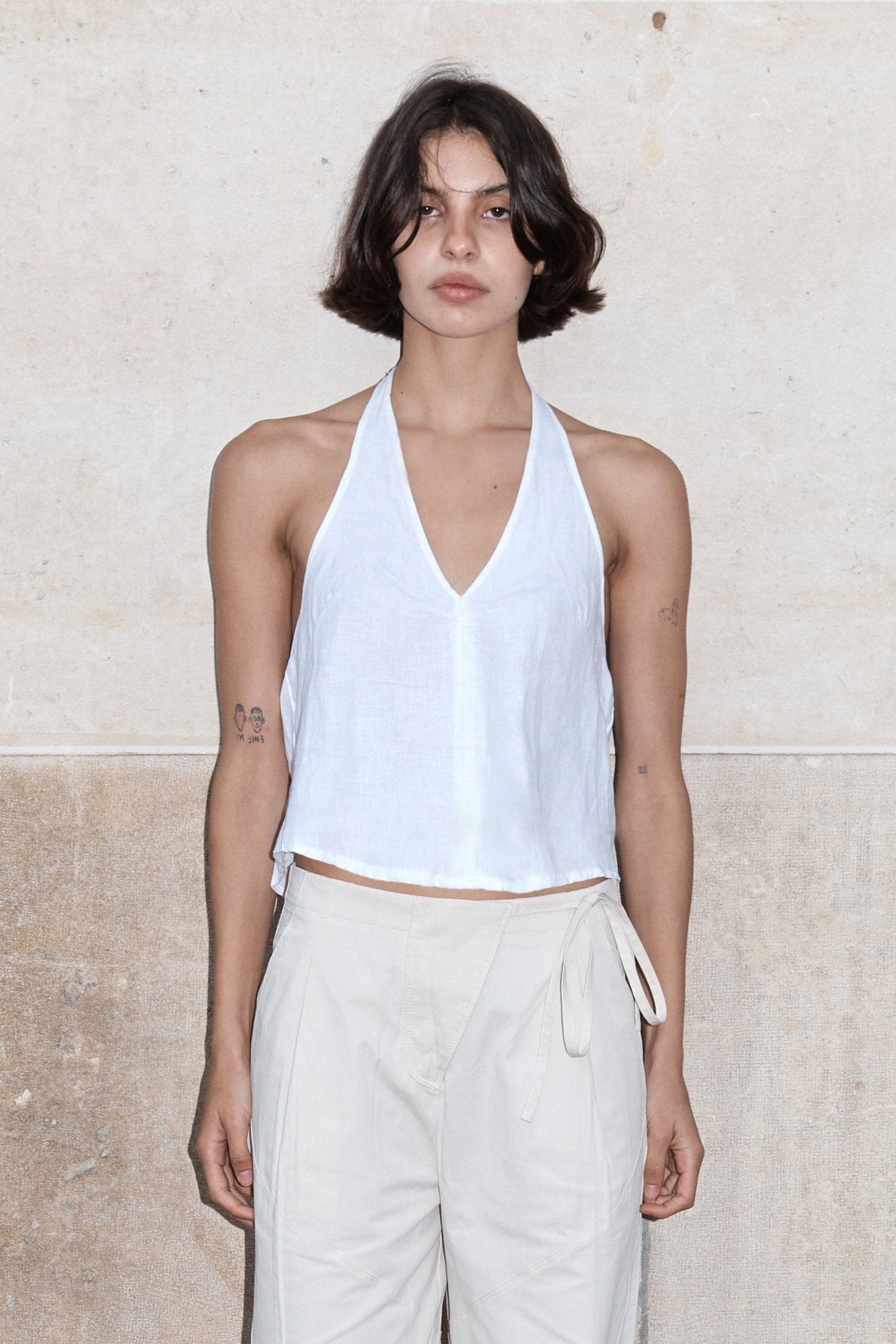 Linen Halter Top - White