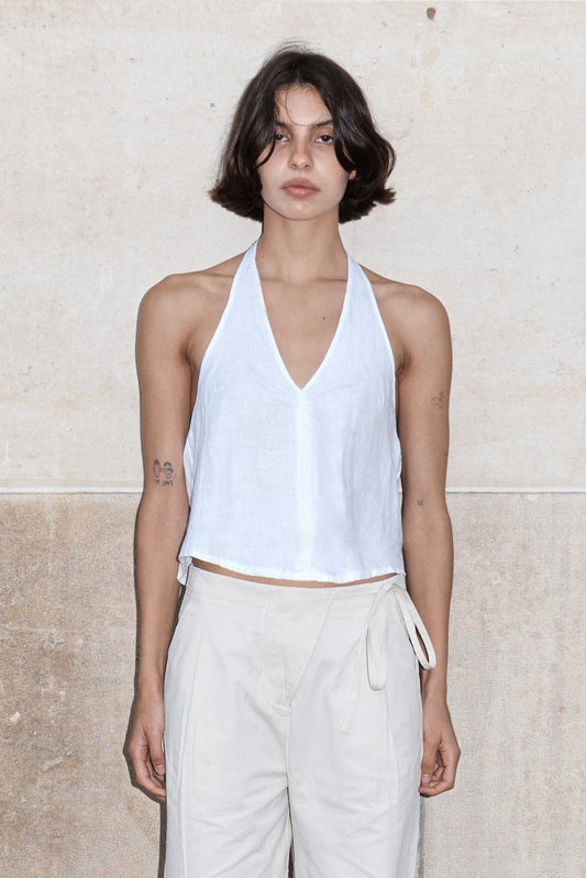 Linen Halter Top - White