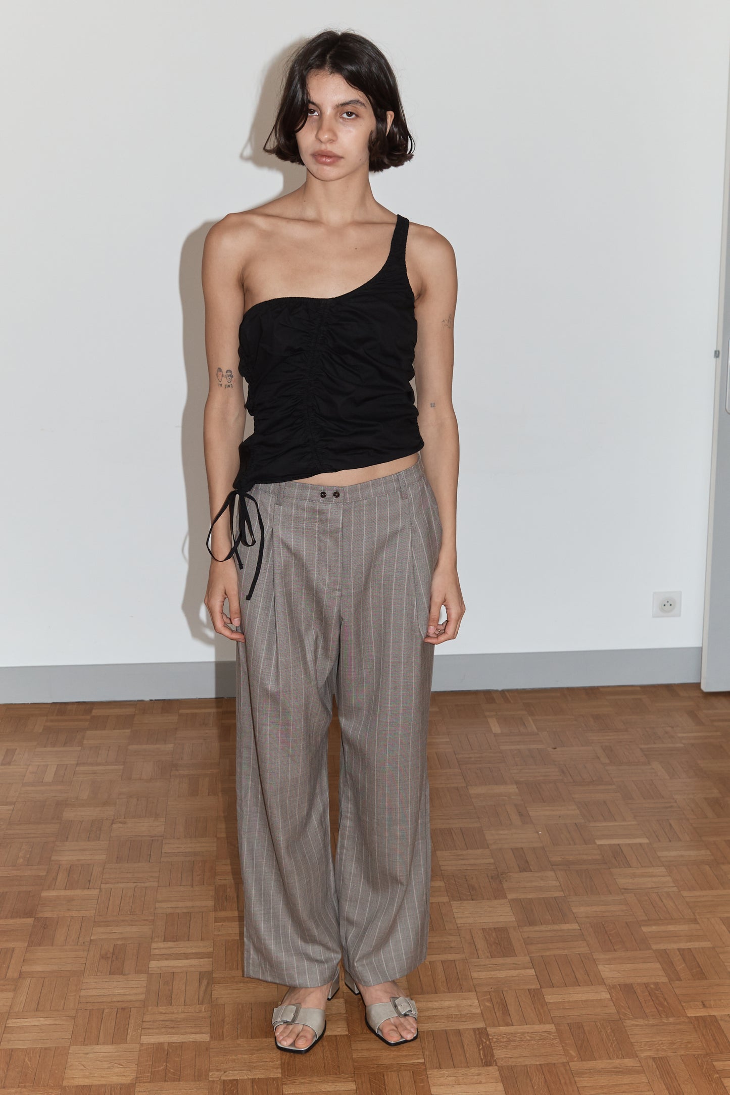 Twin Button Pant - Pinstripe Bark