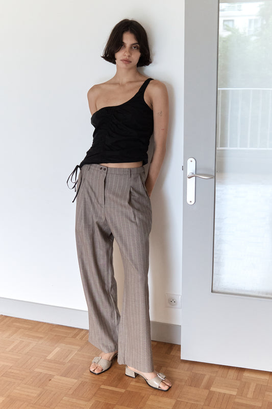 Twin Button Pant - Pinstripe Bark