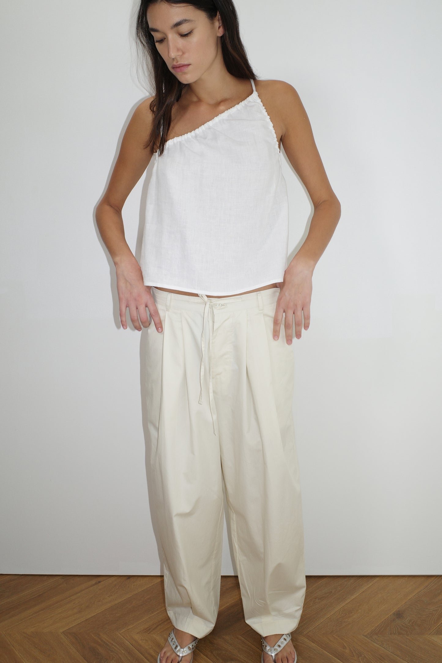 Asymmetric Tie Top - White