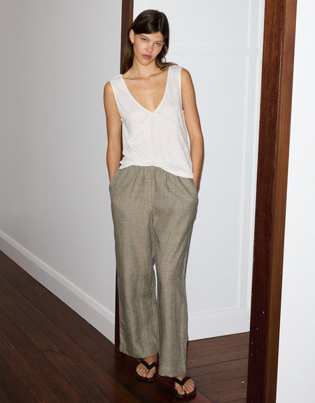 the ease trouser - linen check | Deiji Studios