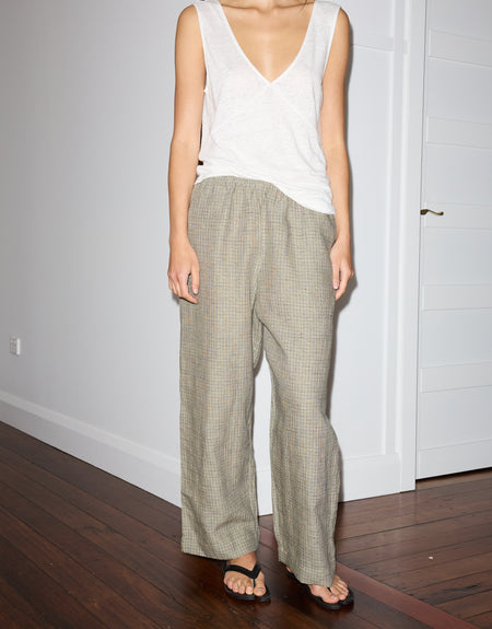 the ease trouser - linen check | Deiji Studios