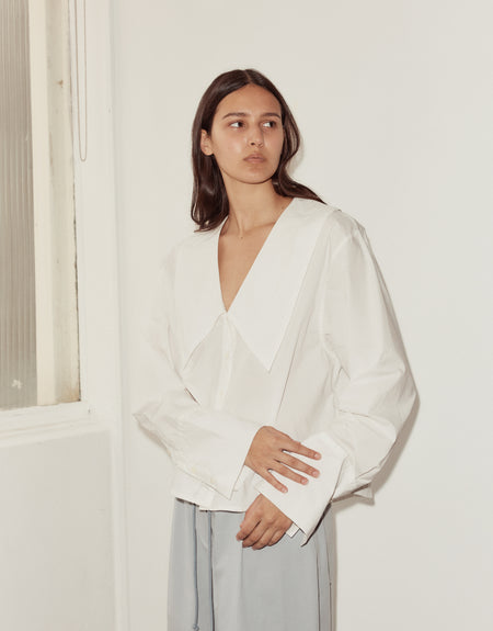 Oversized Collared Shirt - White | Deiji Studios