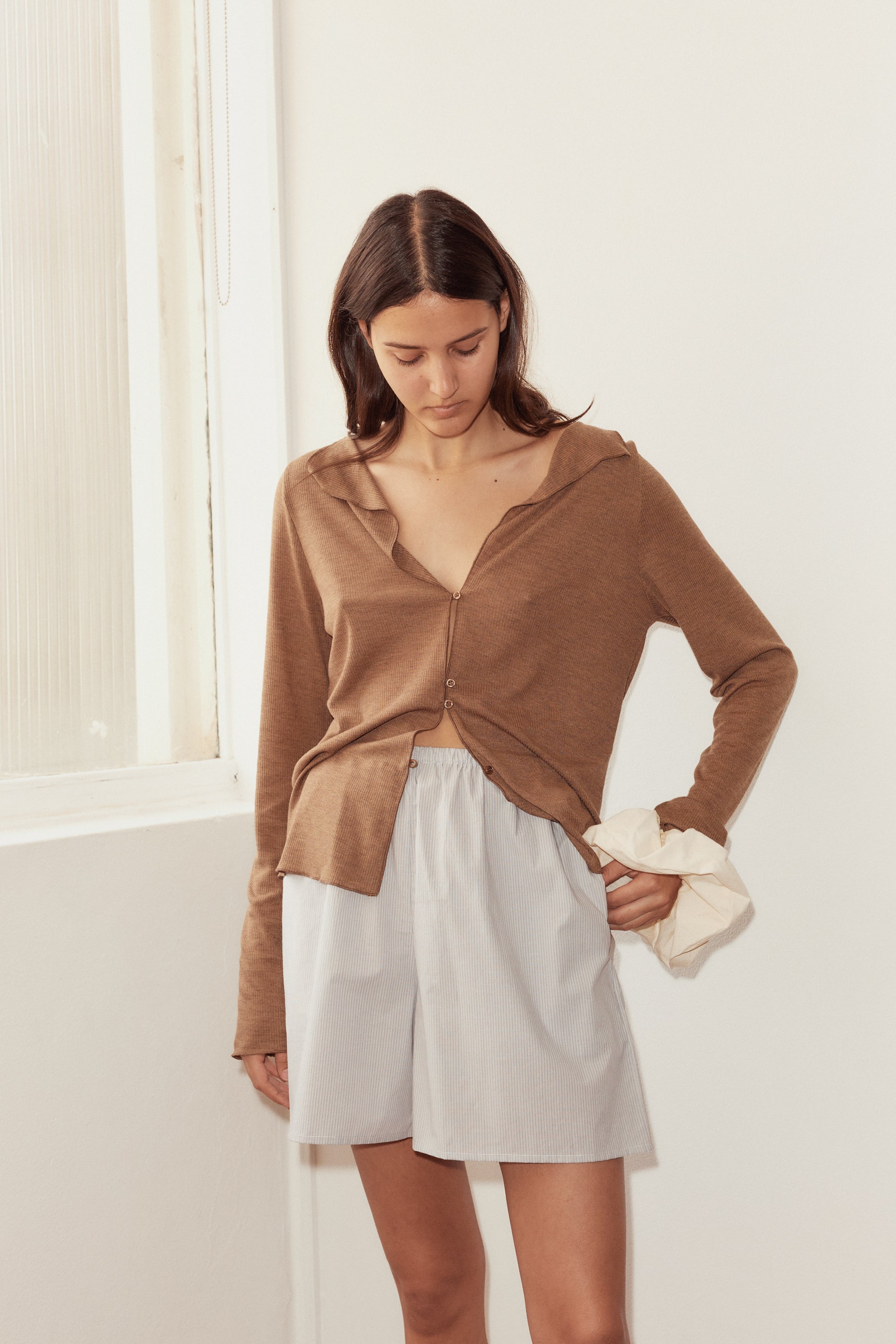 Female model wearing Mid Short - Dream Stripe by Deiji Studios against plain background