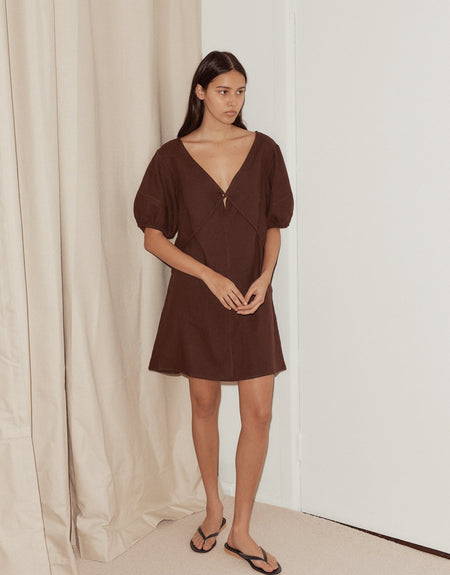 Tie Seamed Short Dress - Burgundy | Deiji Studios