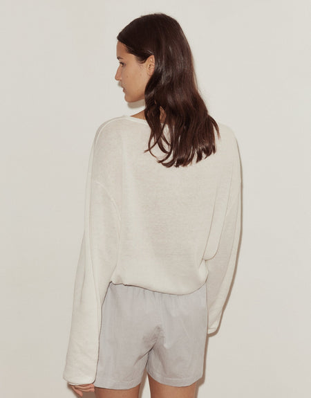 Loose Long Sleeve Knitted Top - White | Deiji Studios