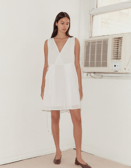 Wrap Tie Dress - White | Deiji Studios