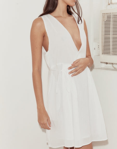 Wrap Tie Dress - White | Deiji Studios