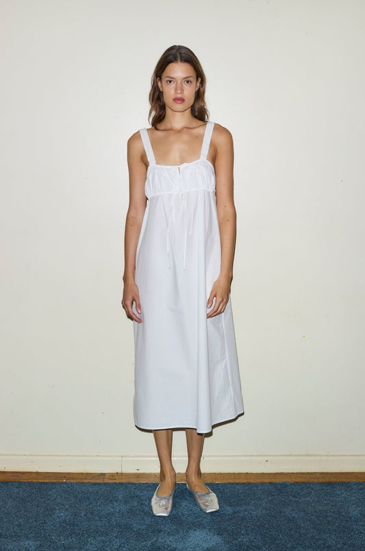 The Ruched Tie Dress - White