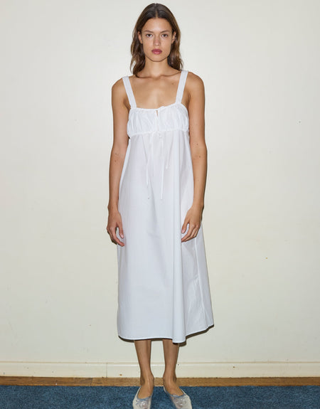 The Ruched Tie Dress - White | Deiji Studios