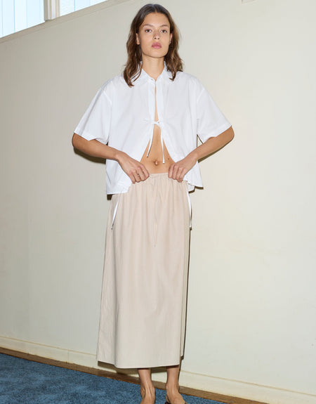 The Mid Cotton Skirt  - Sand Stripe | Deiji Studios