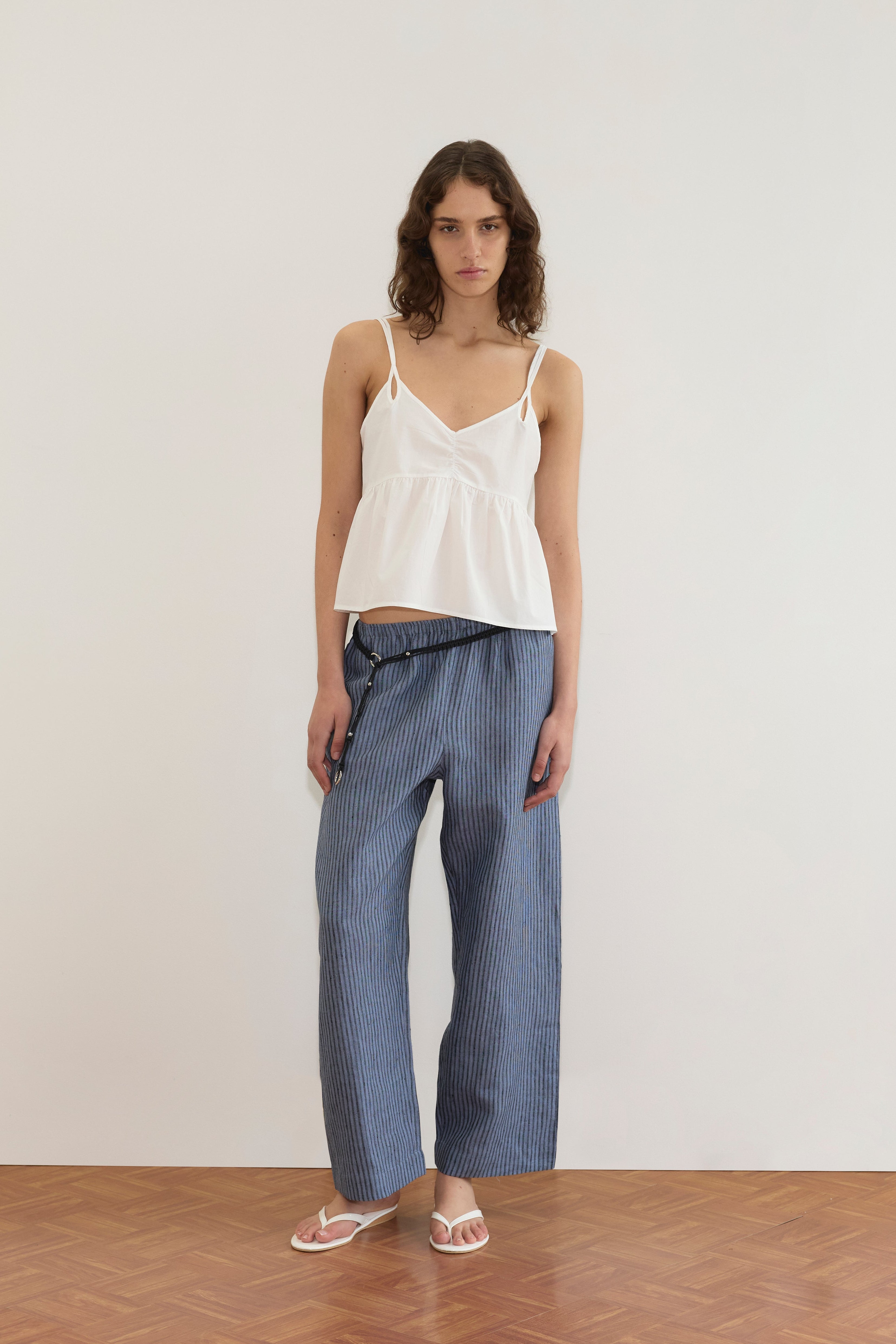 Linen Ease Trouser - Azure Stripe