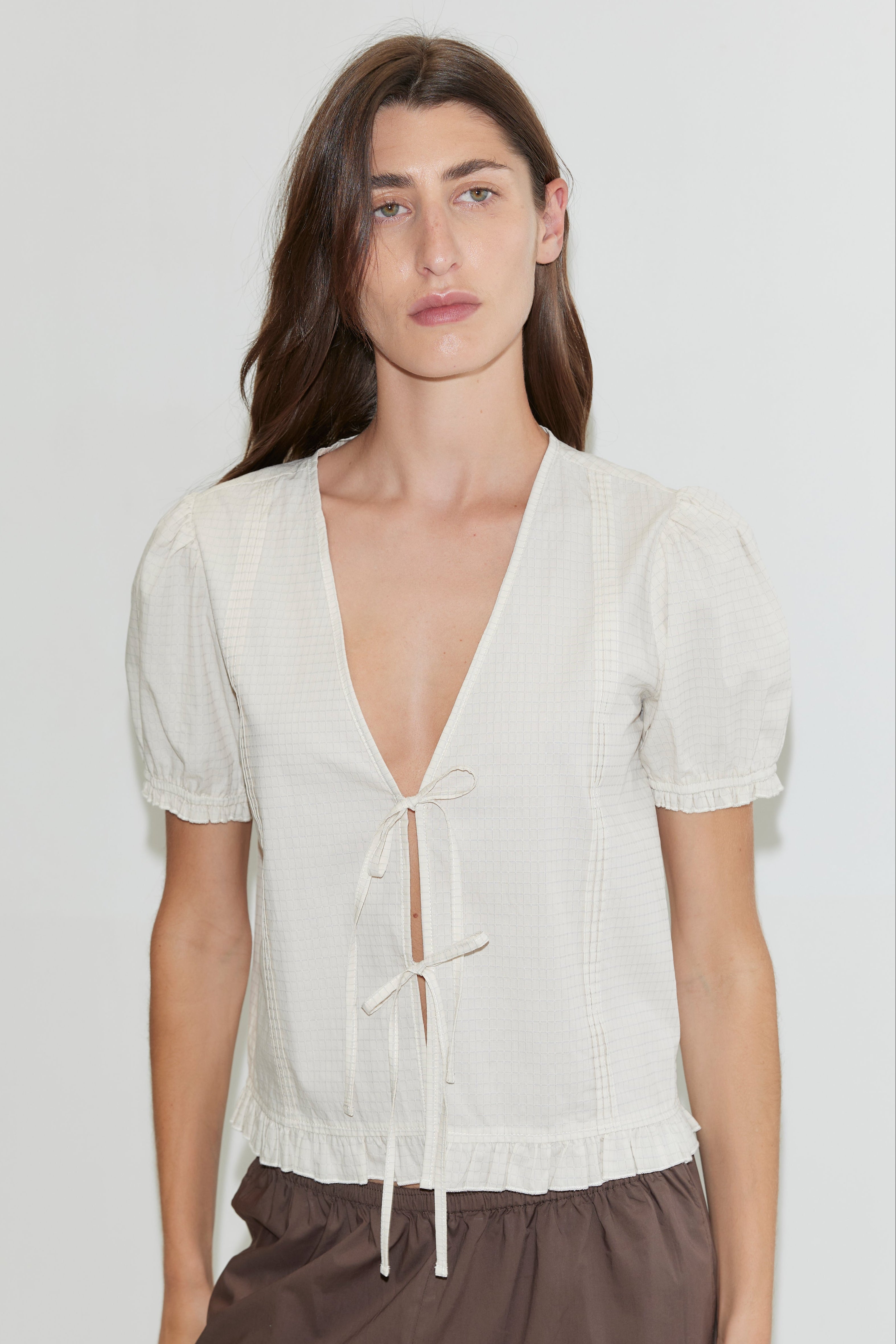 Pintuck Top - Bone Check