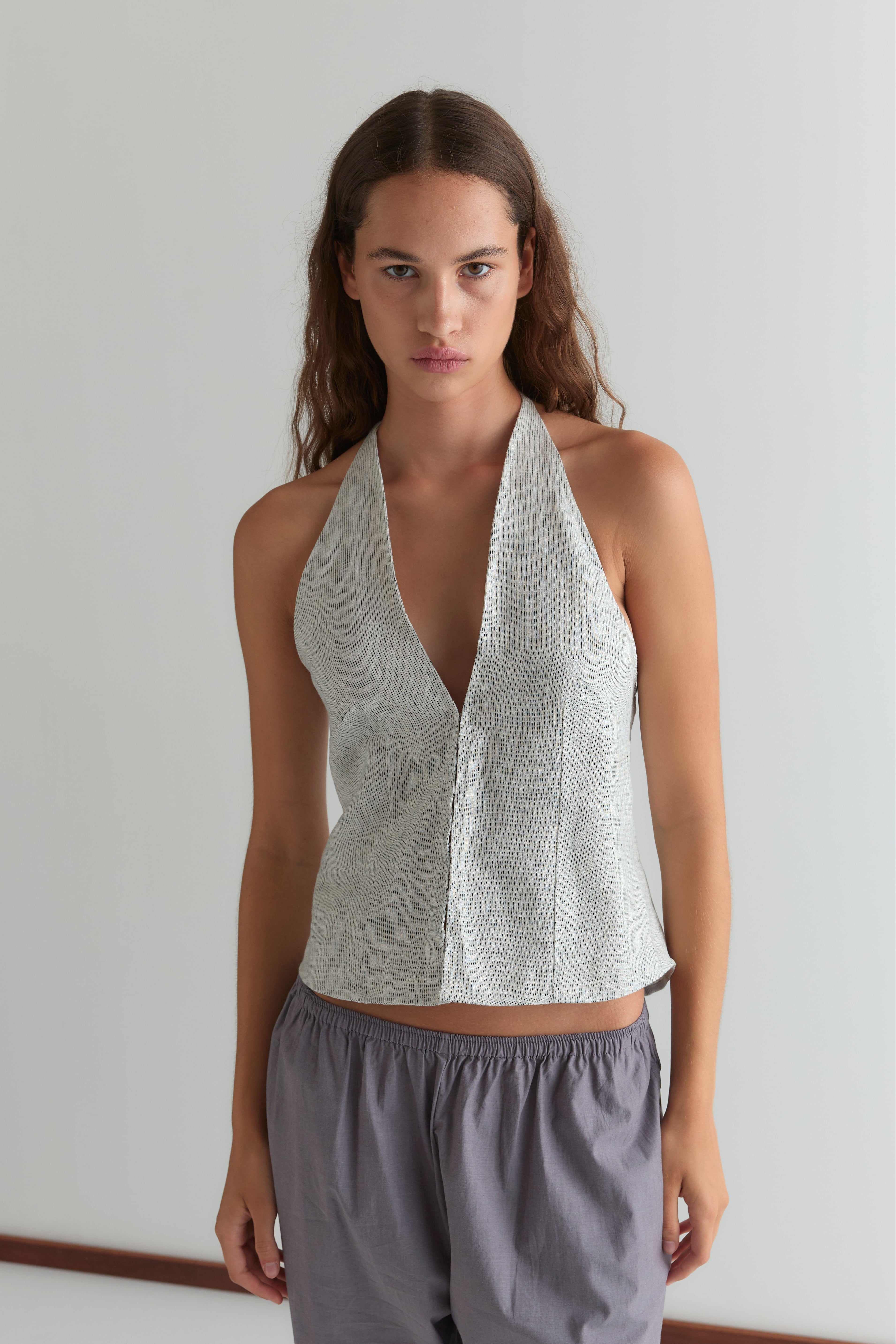 Close Halter Top - Fine Stripe