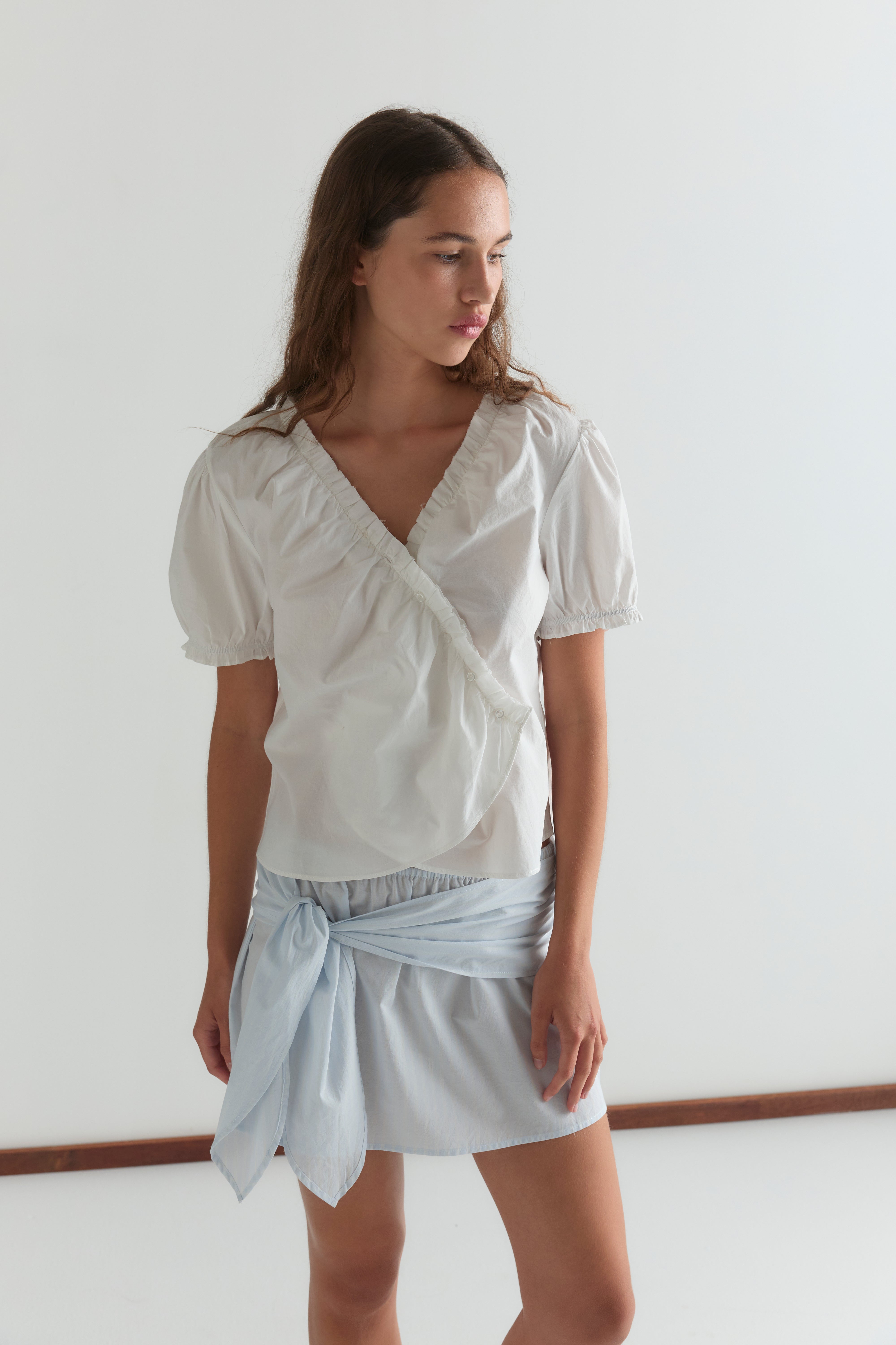 Cross Frill Top - White