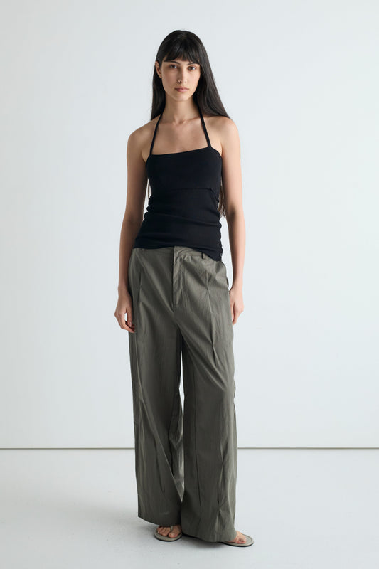 Multi Pleat Pant - Moss Stripe