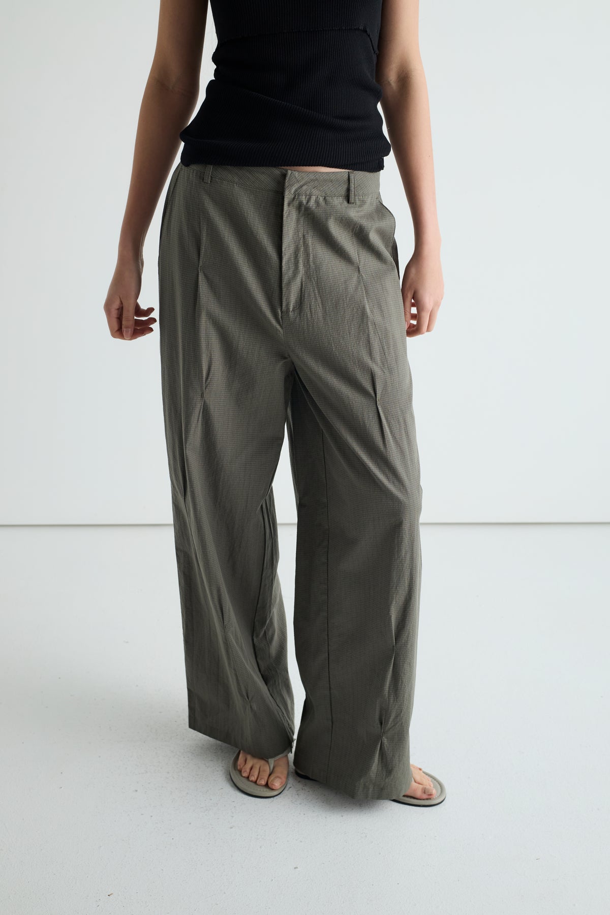 Multi Pleat Pant - Moss Stripe
