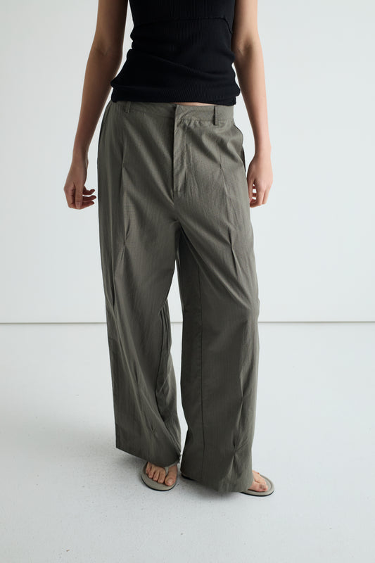 Multi Pleat Pant - Moss Stripe