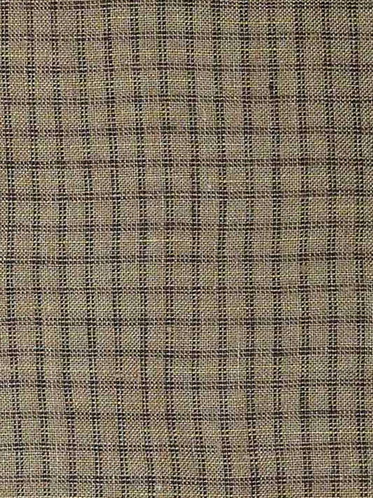 Close-up of the Linen Ease Trouser - Pine Check showing a grid-like beige, brown, and black checkered pattern and visible textured weave—ideal for crafting relaxed trousers or ease pants with a natural look.