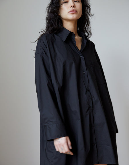 The Cotton Shirt Dress - Black | Deiji Studios