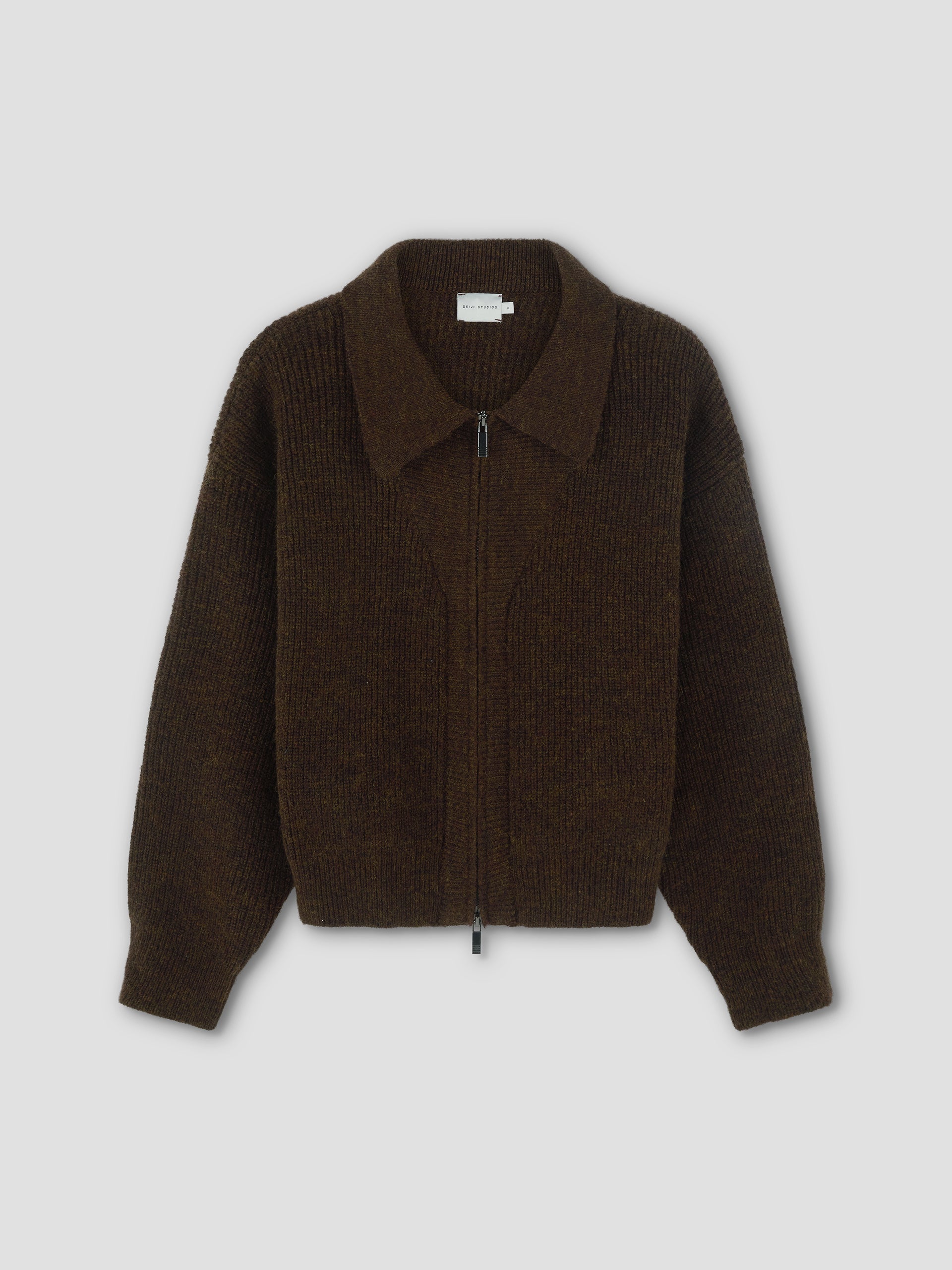 Layered knit cardigan（BROWN） Double Layer Cardigan - Brown
