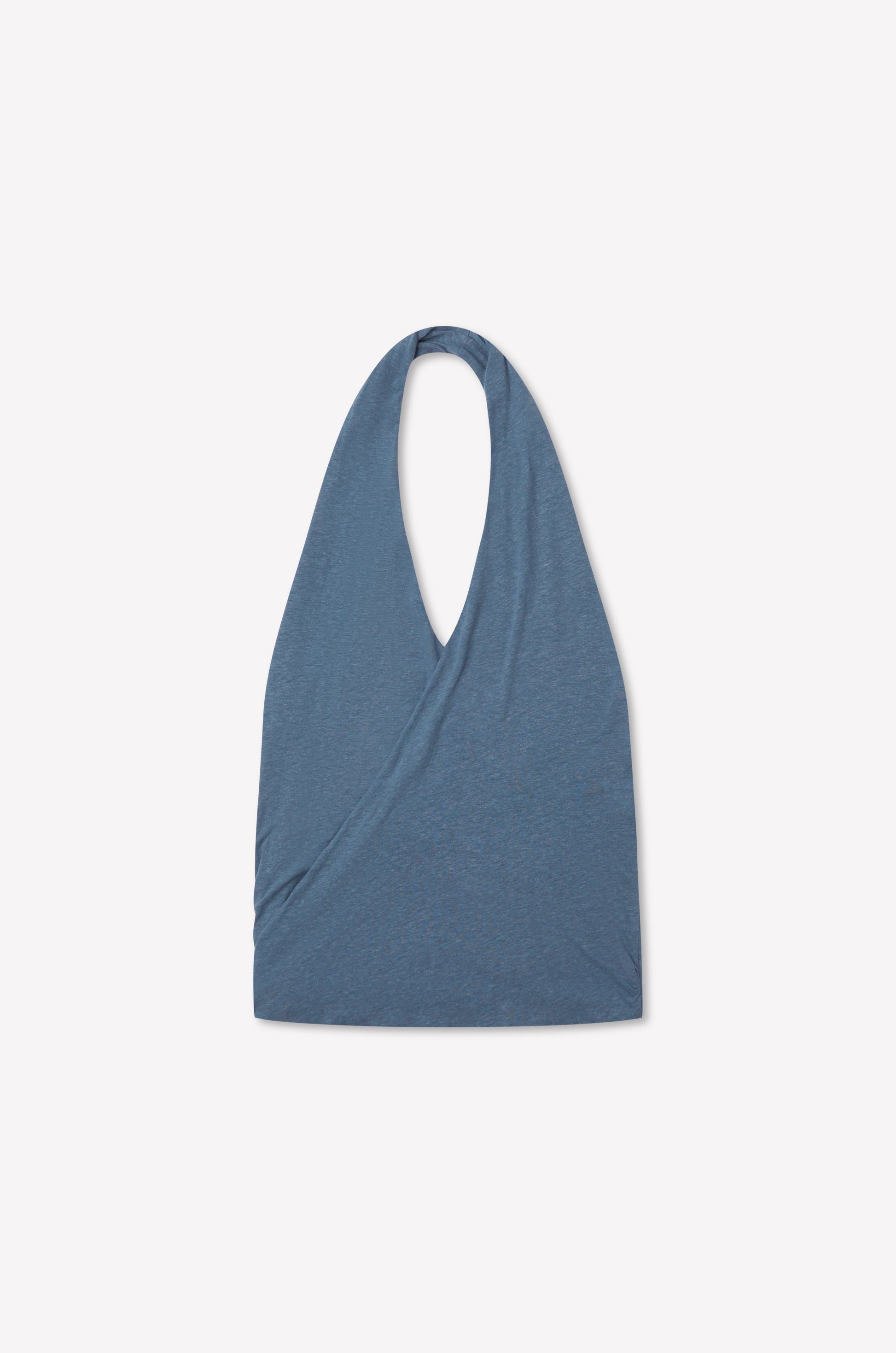 The Double Layer Jersey Halter - Blue by Deiji Studios is a sleeveless top with a V-neck and draped wrap-style front, crafted from soft double-layer jersey and shown flat on a light background.